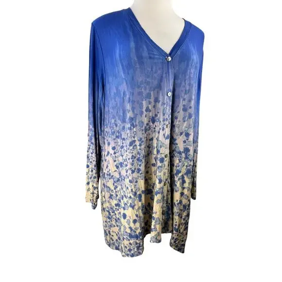 LOGO by Lori Goldstein Printed Ombre Knit Button Front Cardigan Plus Size 3X - Picture 5 of 15